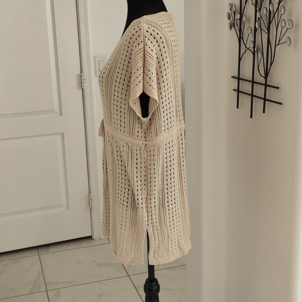 Like New Merokeety Nude Tan Open Weave Knit Tunic Short Cap Sleeves XXL Top - Picture 9 of 13